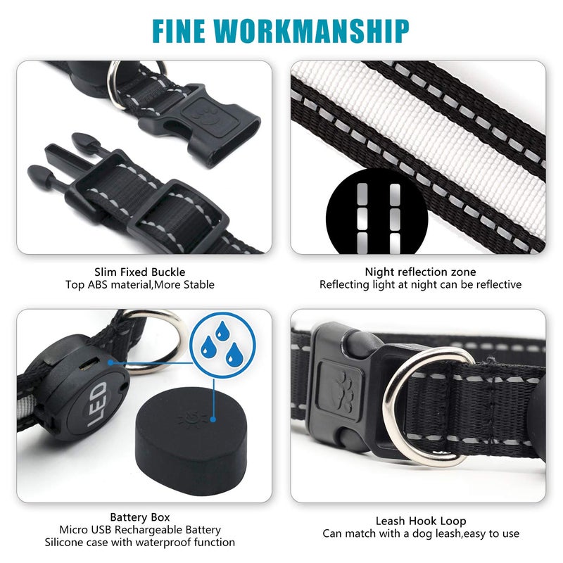 yacig Light Up Dog Collar, Safety LED Dog Collars Rechargeable 7 Colors in One Lighted Dog Collar Glow in The Dark Dog Walking Light, Neon Durable Nylon Adjustable Buckle for Small/Medium/Large Dogs, M Size - Image 3